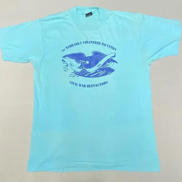 VTG Military Shirt 1st Nebraska Volunteer Infantry Med Turquoise Single Stitch - Picture 2 of 7